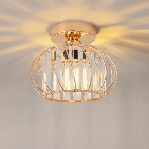 E27 Crystal Ceiling Lamp - Gold Base 1 Light 22.5 cm