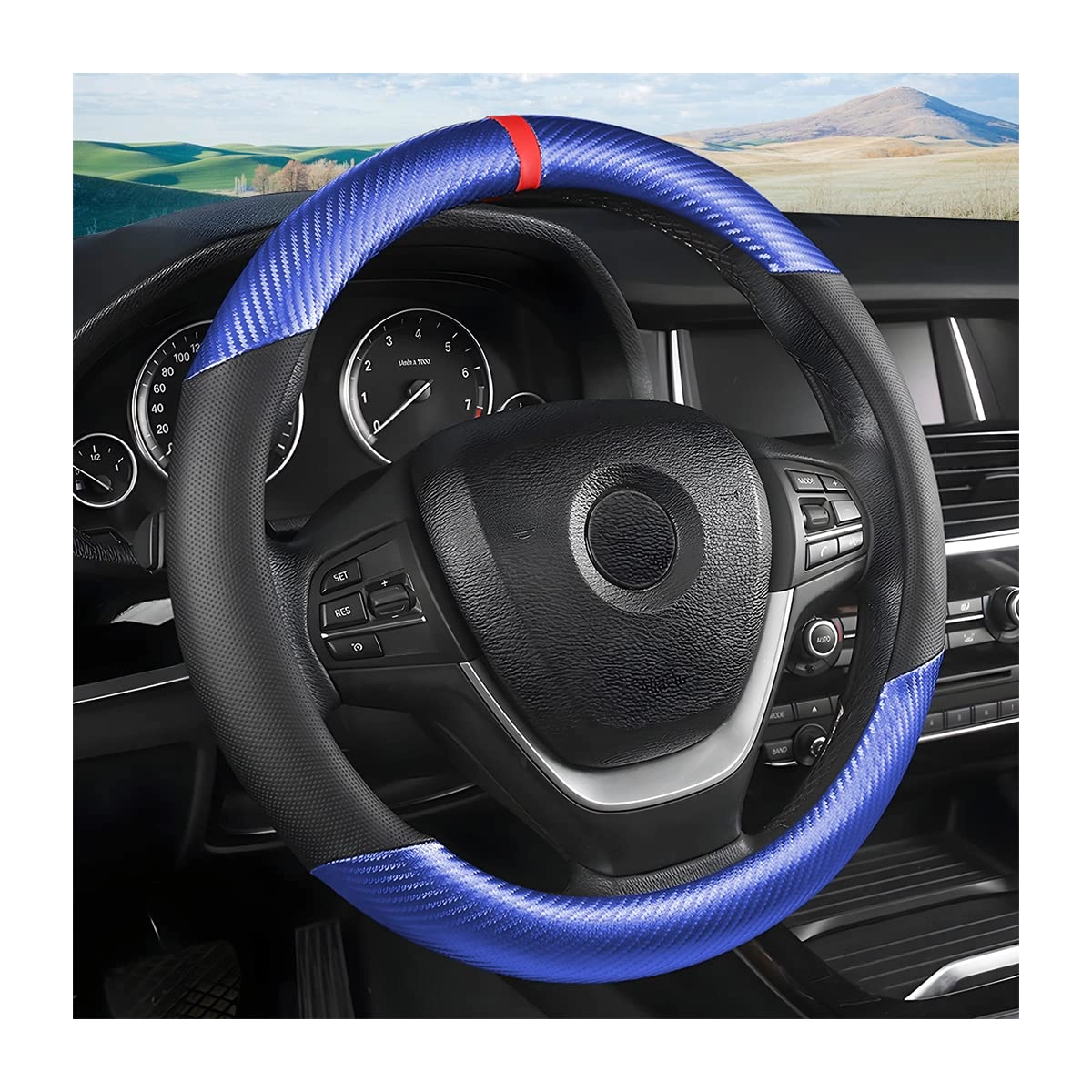 Moly Magnolia Universal Steering Wheel Cover - Microfiber Leather 15 Inch Bright Black