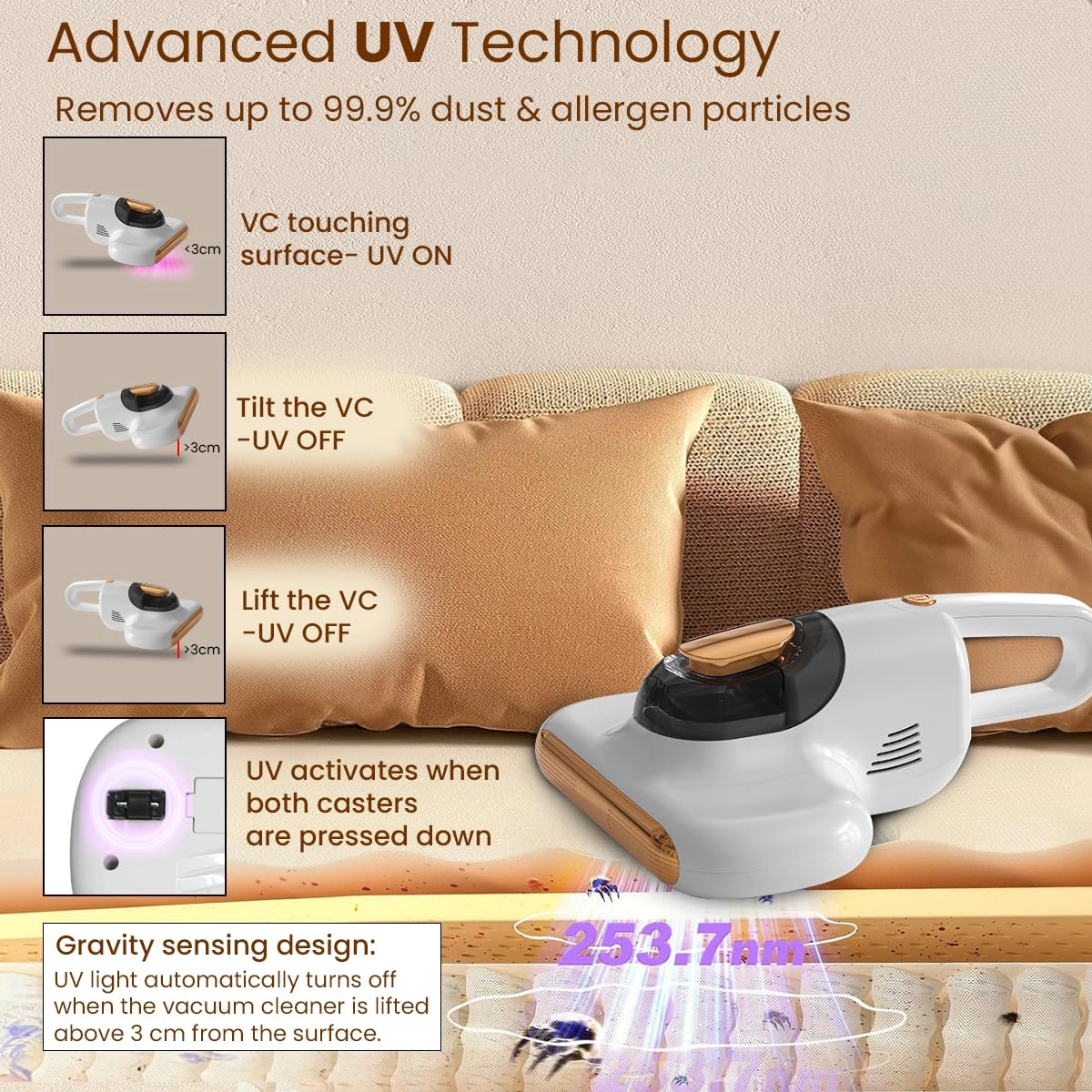 Bed Vacuum Cleaner - 400W 10KPa UV Light