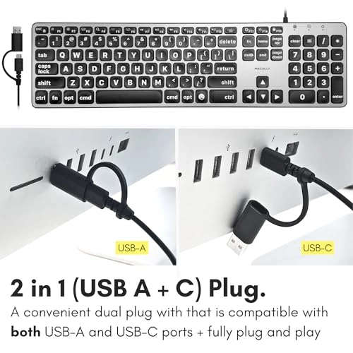 Dual Wired Large Print Keyboard - 107-key MacOS layout Wired