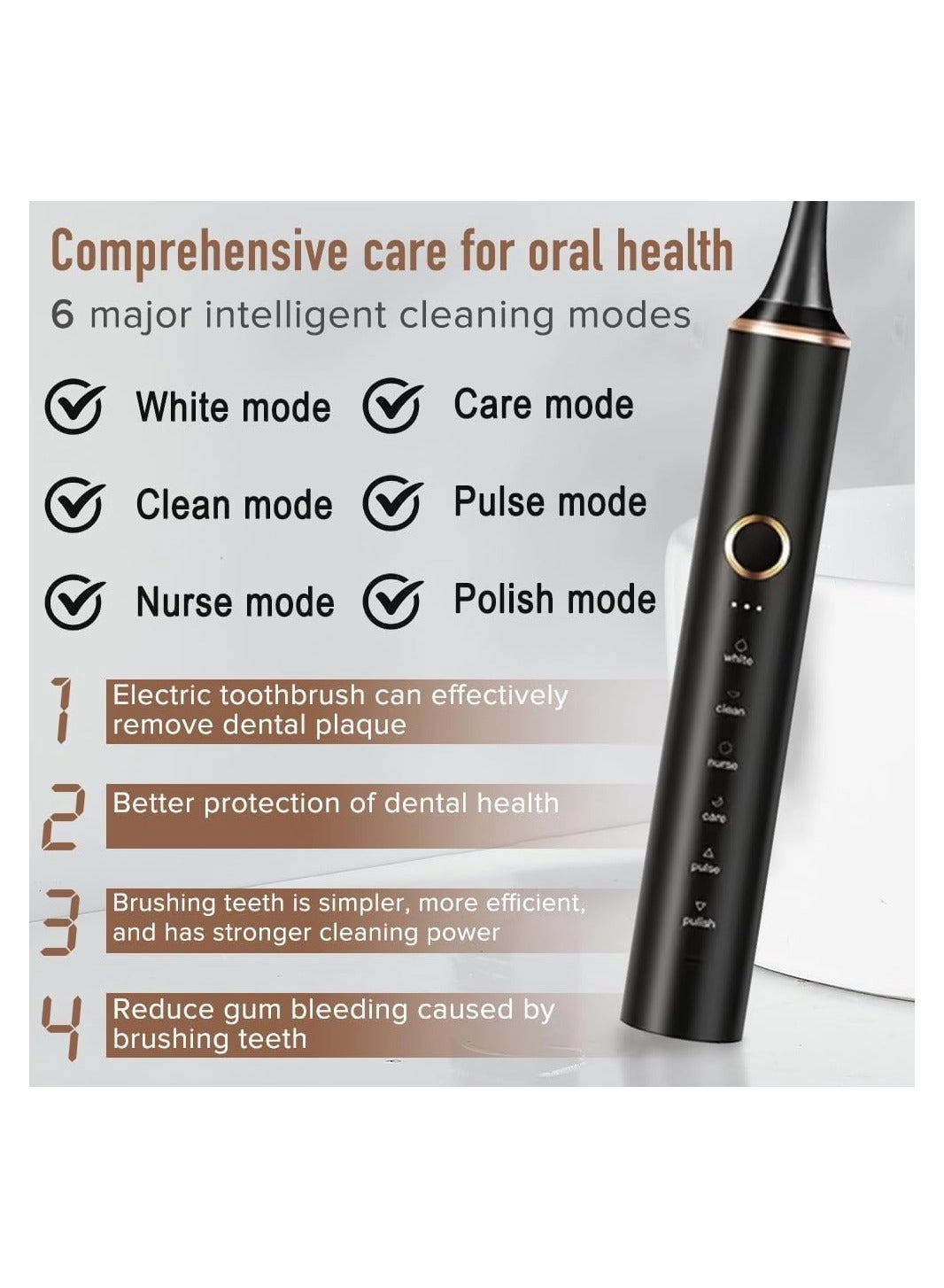 Electric Toothbrush - 4 Brush Heads 6 Modes IPX7 Waterproof