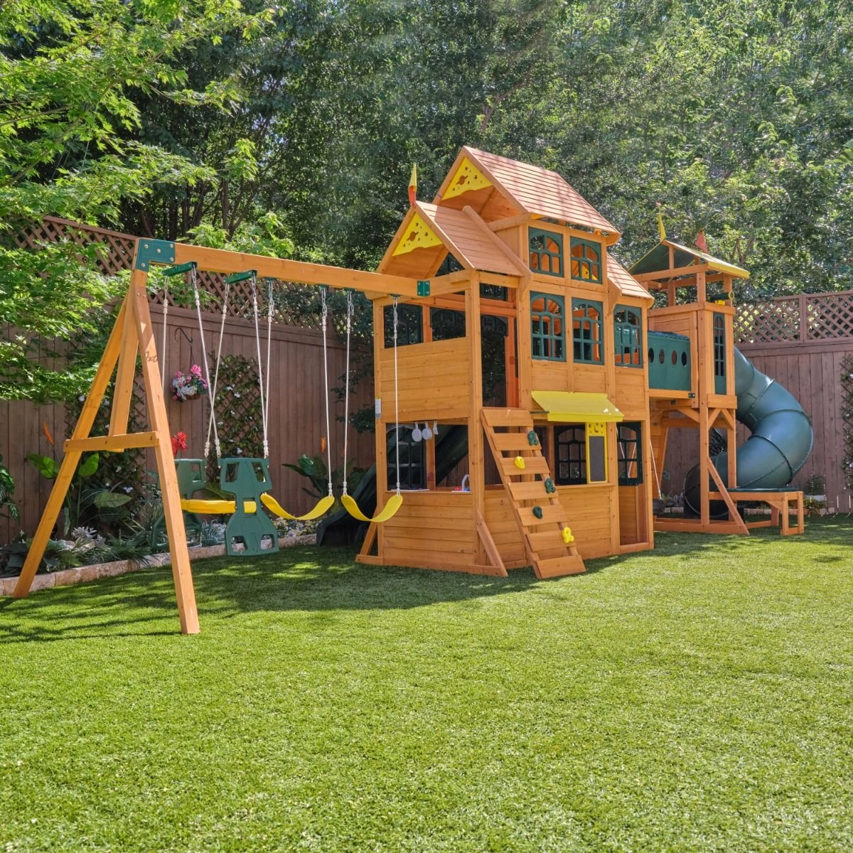 Bear Cave Lodge - Wooden Swing Set