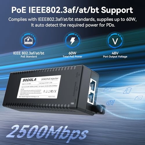 2.5GbE PoE Injector - 60W IEEE 802.3