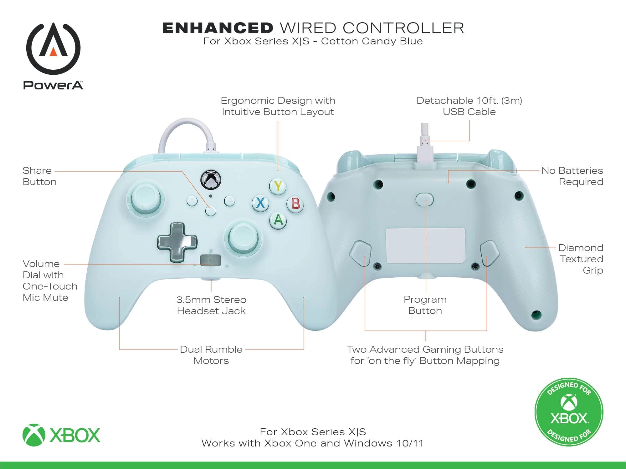 Enhanced Wired Controller For Xbox Series X|S - Blue
