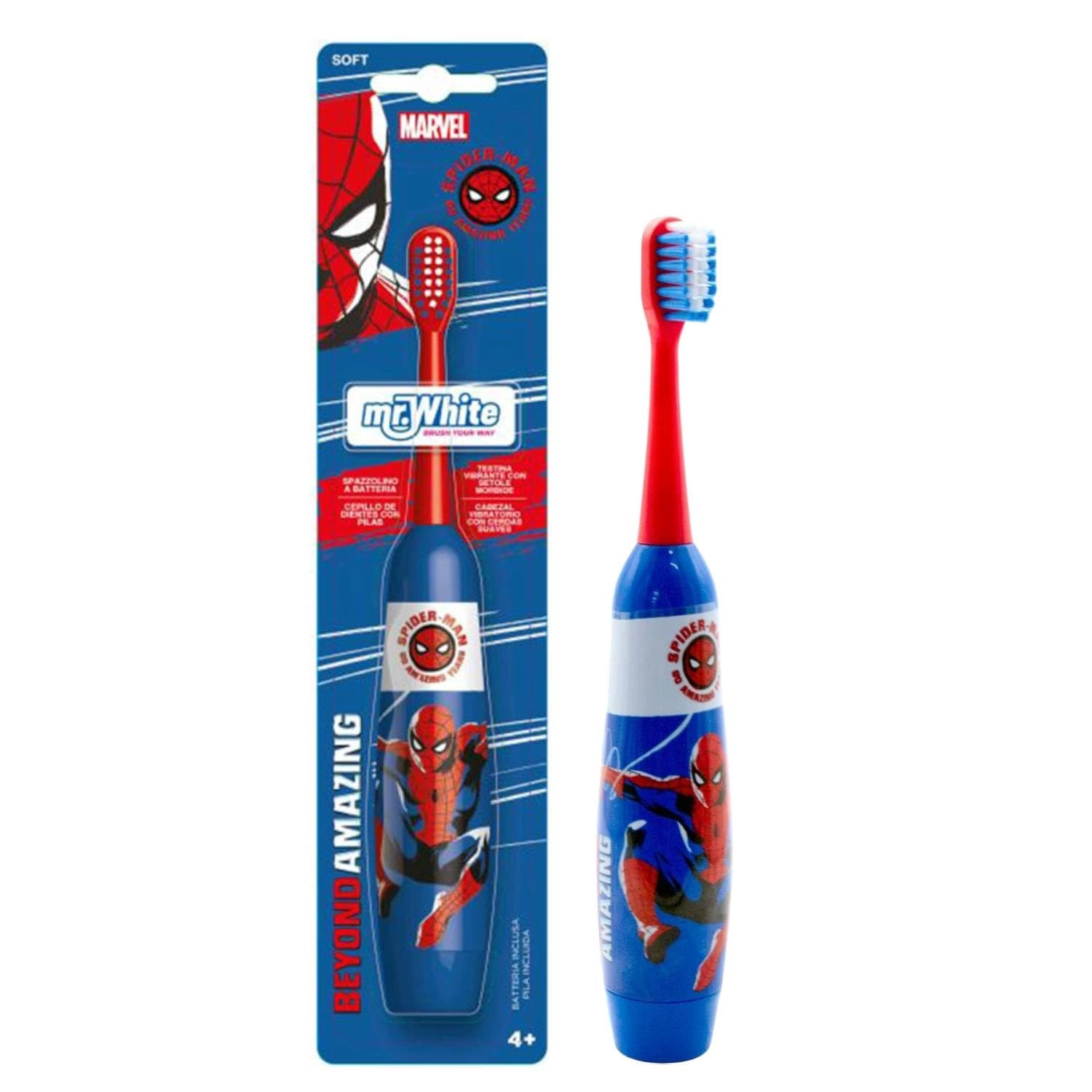 KP Pharma Spiderman Electric Toothbrush - Battery Powered Soft Rounded Bristles
