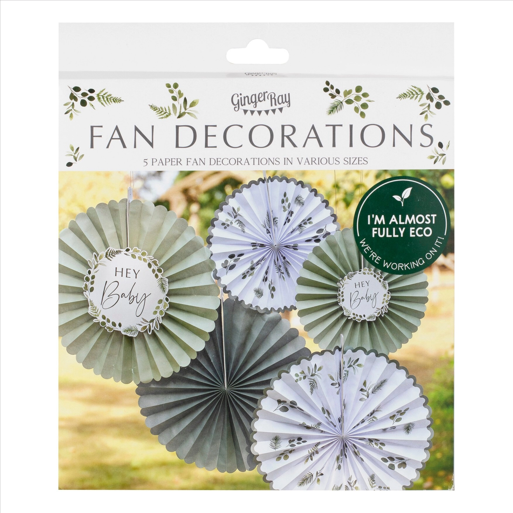 Hey Baby Paper Fan - 2 x Small 3 x Large Baby Shower