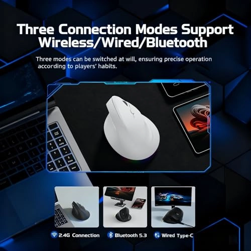 Vertical Ergonomic Optical Mouse - Bluetooth Wi-Fi