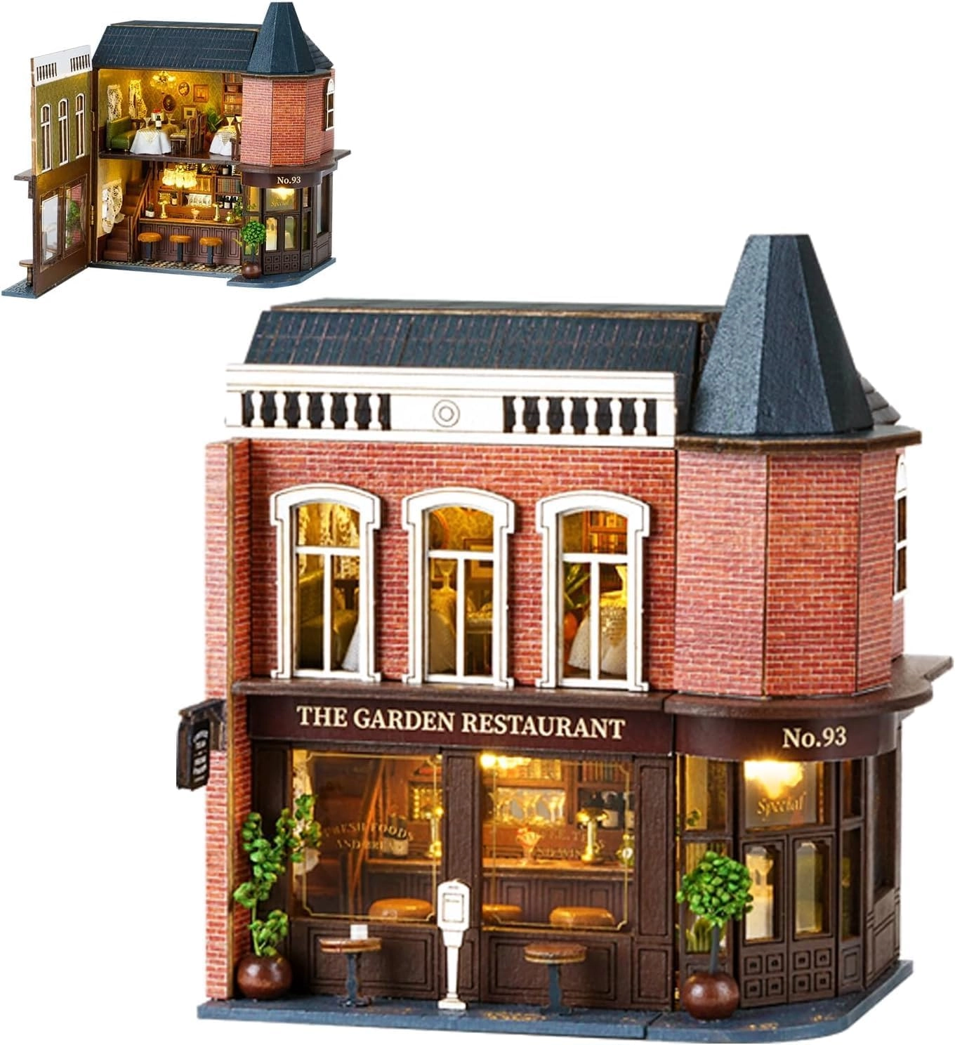 KASTWAVE Miniature Wooden Dollhouse Furniture Kit - Western Restaurant 1:24