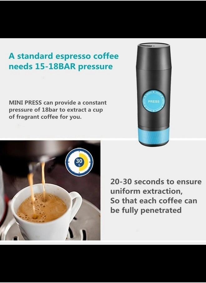 Portable Espresso Machine - 18 Bar Pressure Rechargeable Battery Capsule & Ground Coffee Compatible