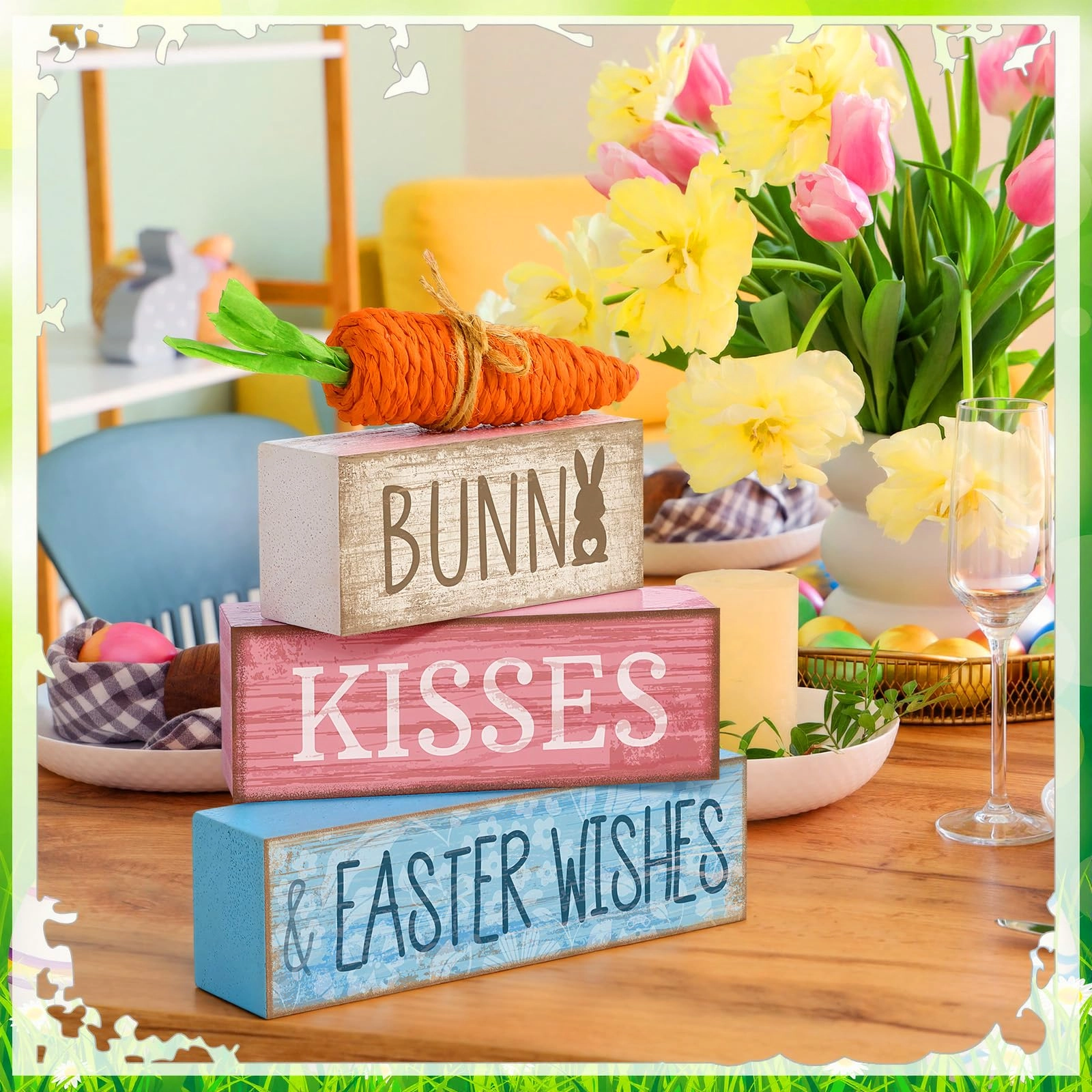 Easter Table Decoration Wooden Block Carrot - 4.0 Count Easter