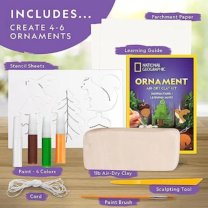 ORNAMENT AIR DRY CLAY - KIDS ARTS AND CRAFTS STENCILS AND CLAY TOOLS