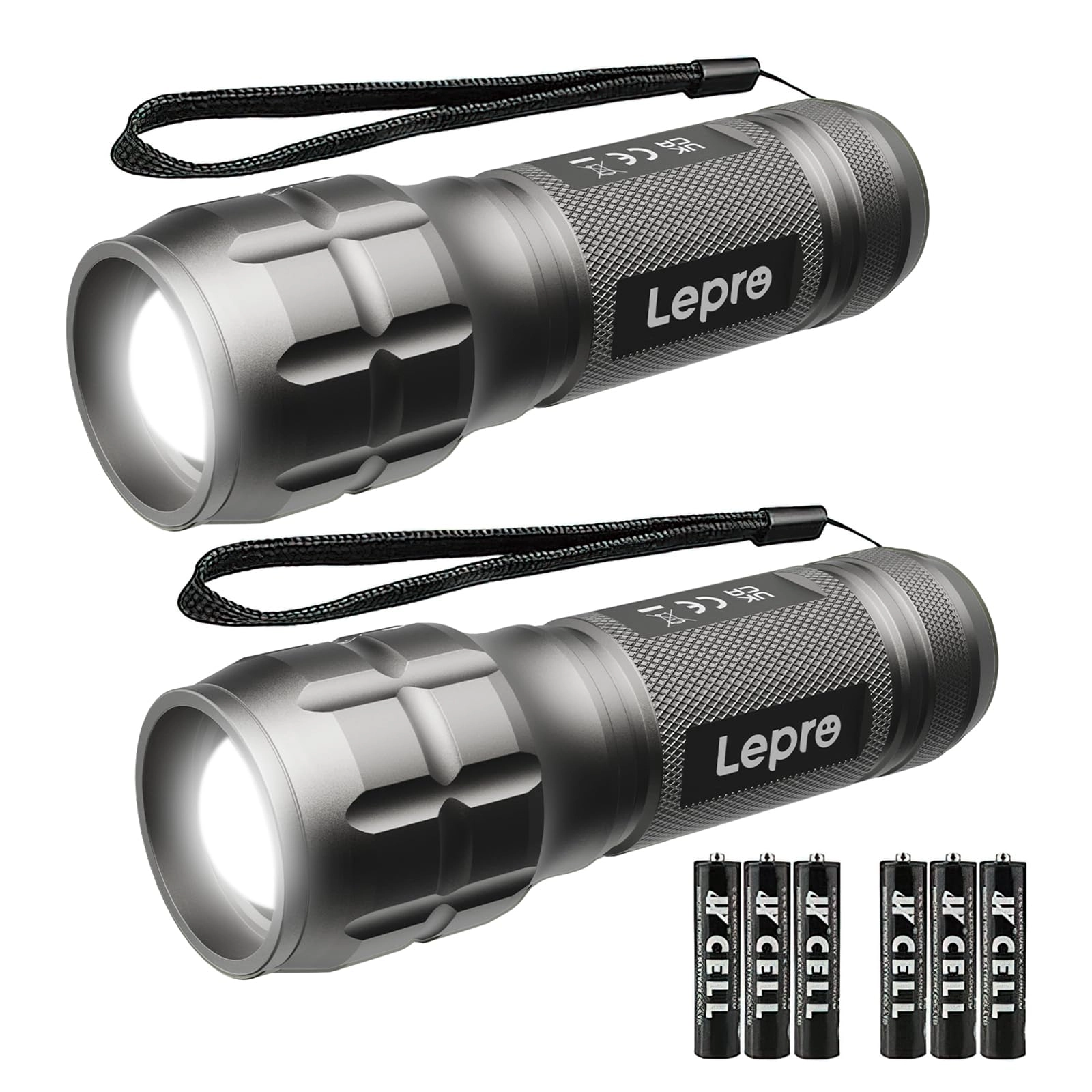 LED Flashlight - 140lm Waterproof Adjustable Focus 2 Pack