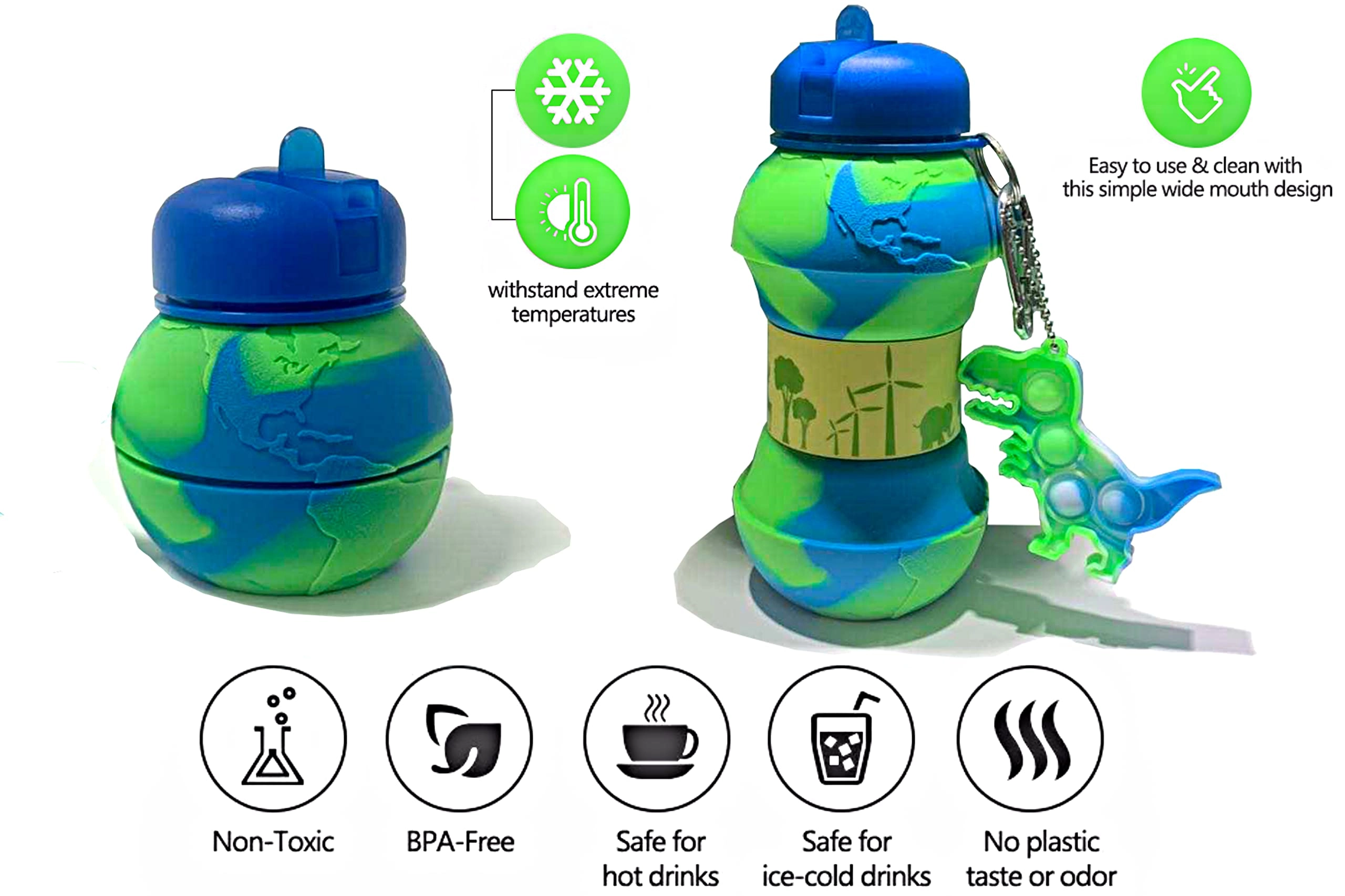 Earth Globe Water Bottle - Collapsible Silicone 550 ml