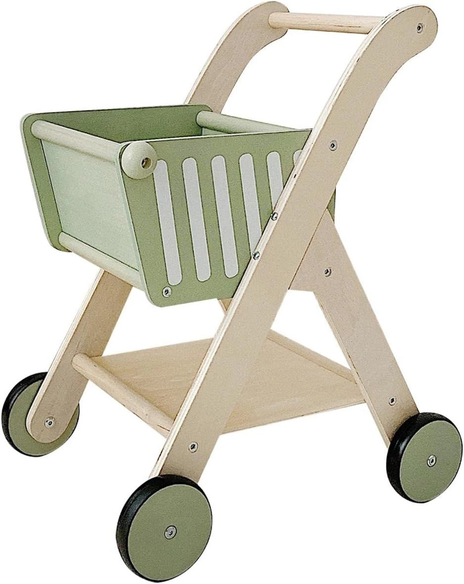 Factory Price Wooden Shopping Cart Pretend Play Baby Walker - Green 3+
