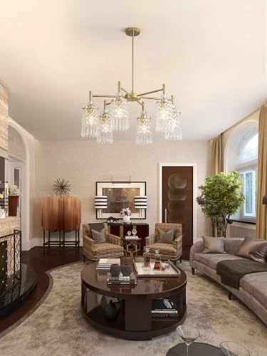 Crystal Gold Chandelier - 6-Light 30in