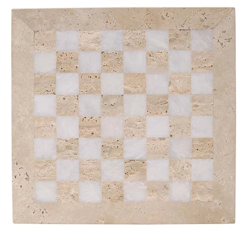 Marble Chess Board - 15 Inch Handmade Travertine and White Stone