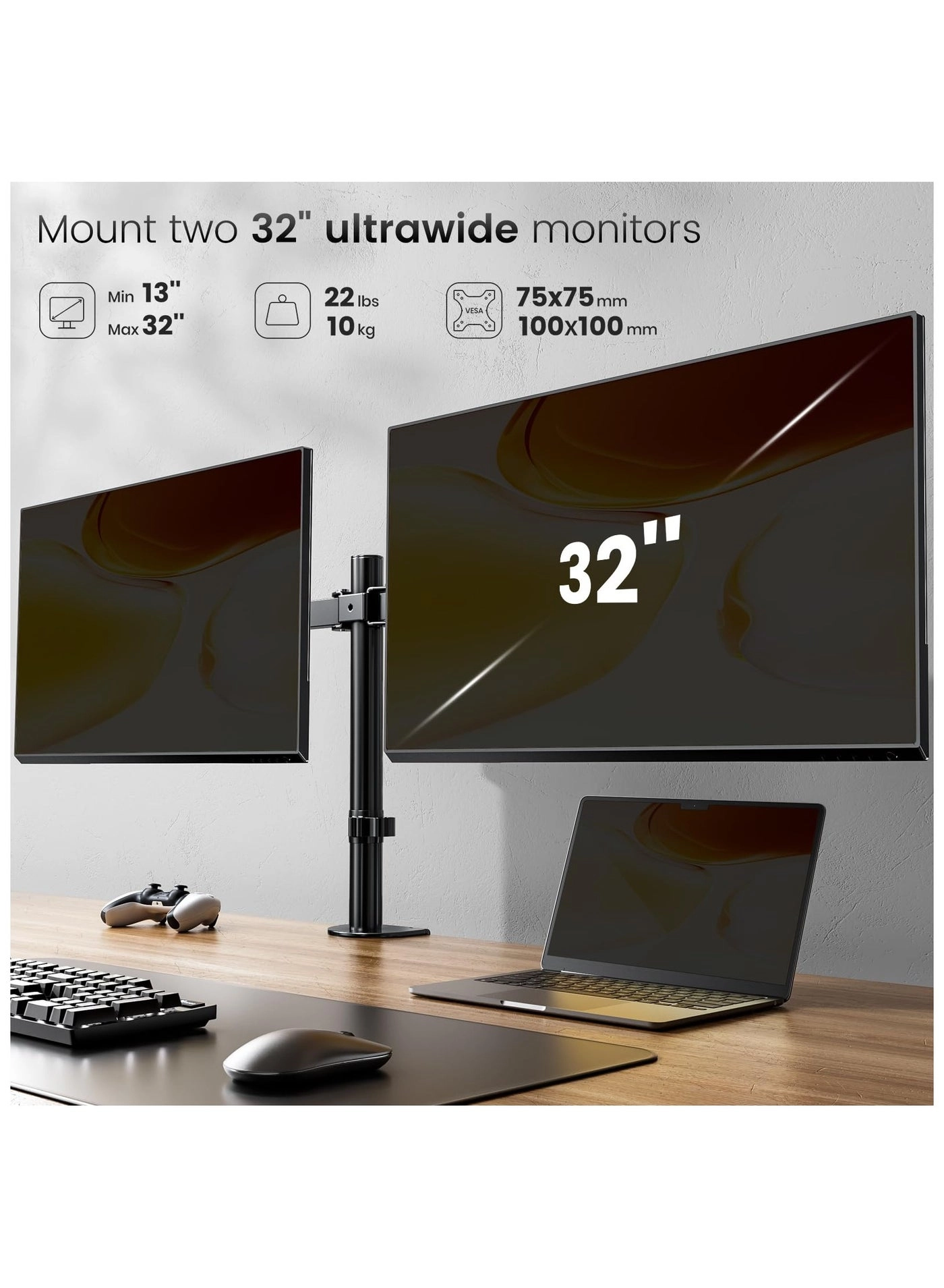 Dual Monitor Stand - 32 inch 75mm x 75mm 100mm x 100mm