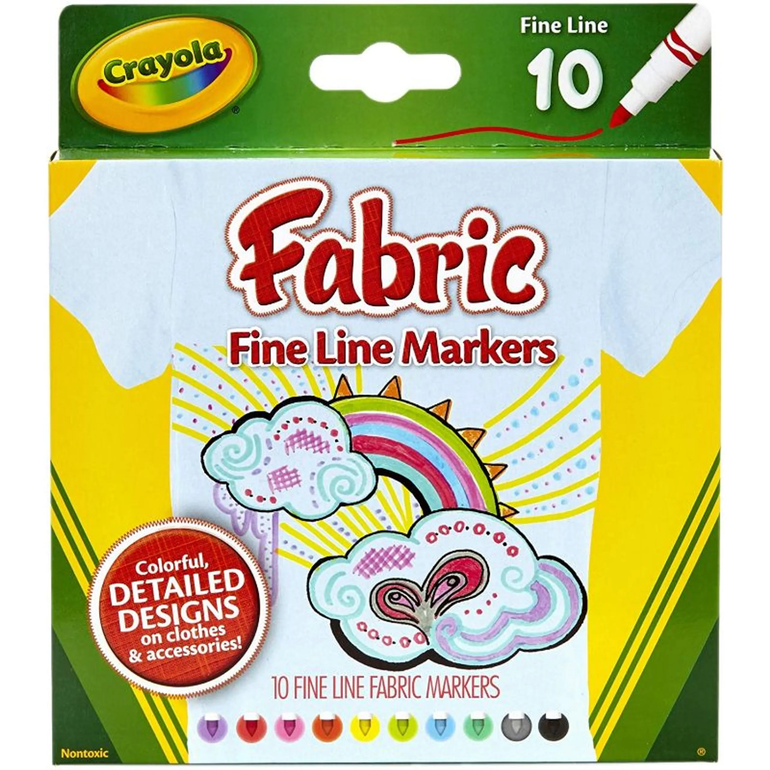 Crayola Fine Line Fabric Markers - 10 Multi Colour