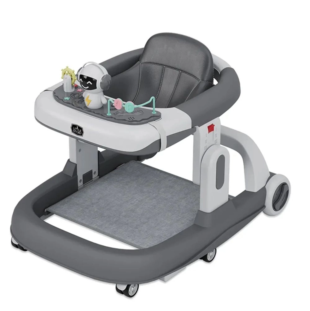 Little Story Adjustable Baby Walker - Grey Foldable 6-Wheel