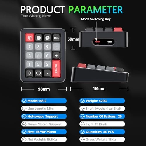 Mechanical Number Pad - Linear Mechanical Red Switch