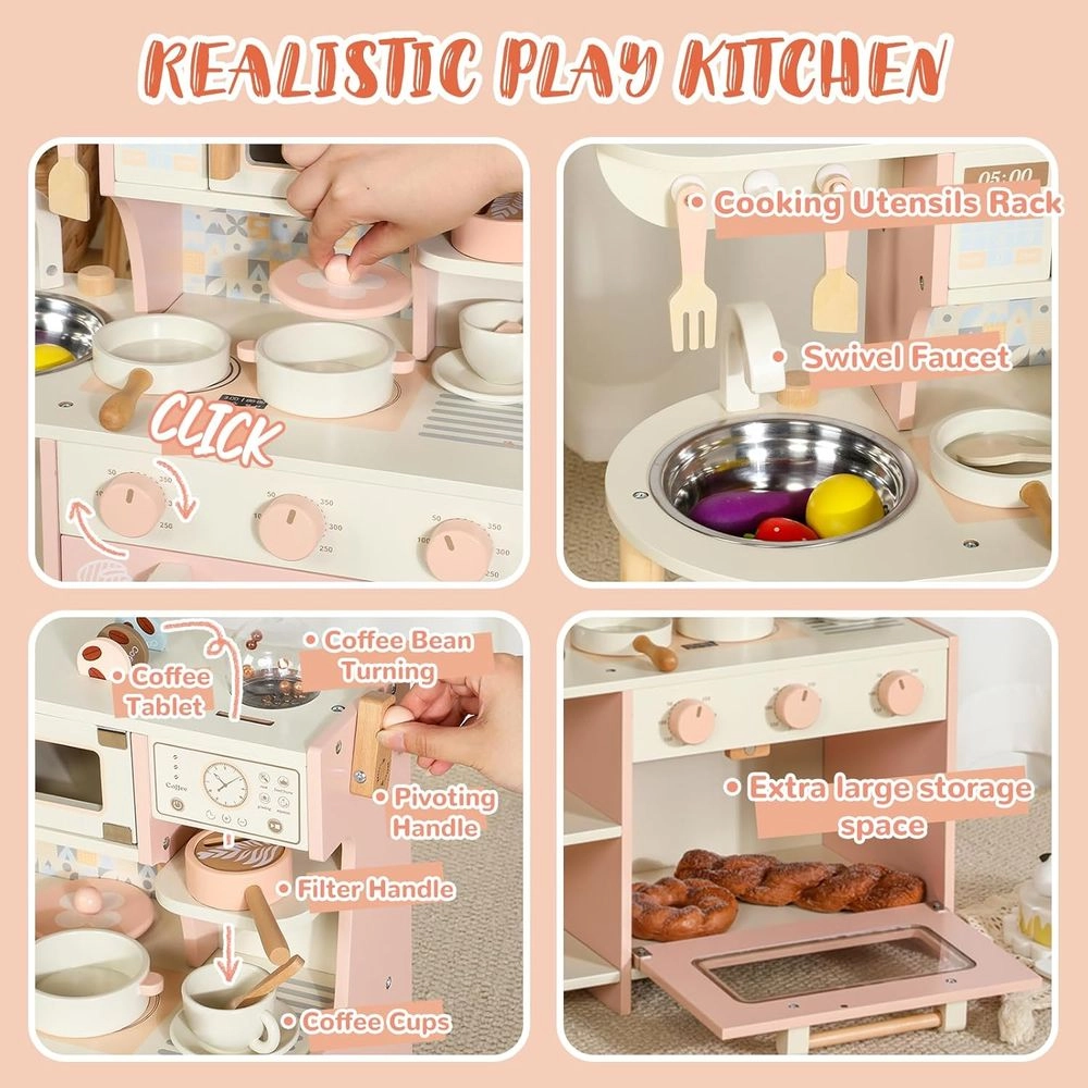 Kids Wooden Play Kitchen Set - With Accessories (5551007-MSN24008)