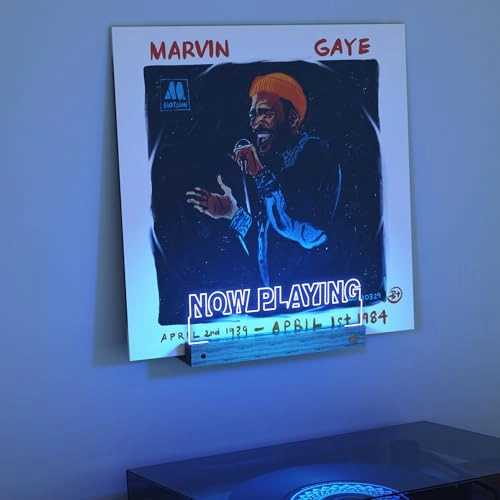 CoolGift Mart Vinyl Record Holder - Wall Mount Light up 16 Color Lights Wooden Acrylic Display