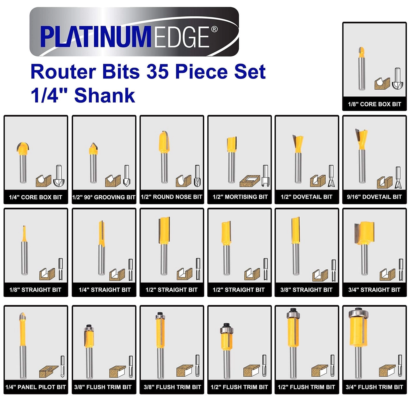 Router Bits Set - 1/4 Shank 35 Piece Set