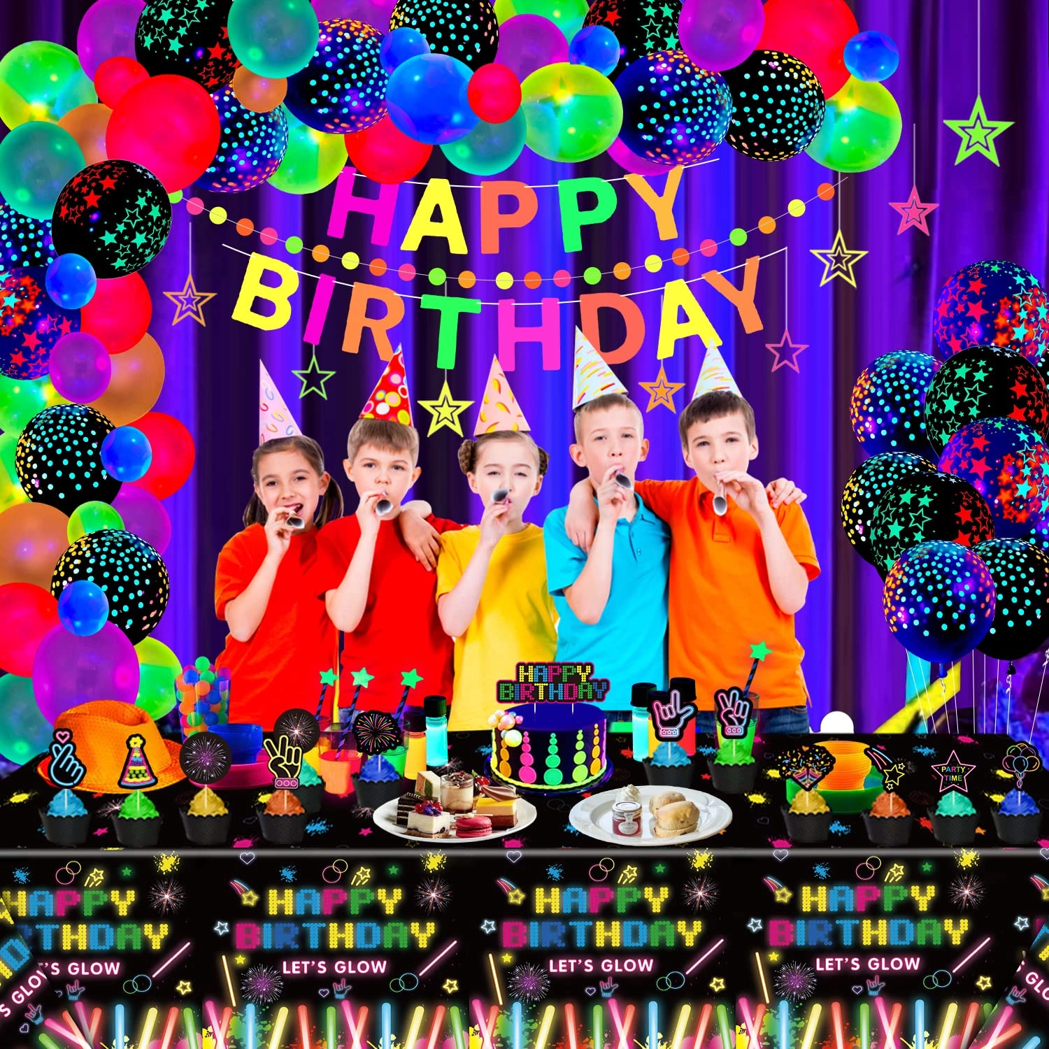 Glow Neon Party Supplies - 255.0 Count Birthday