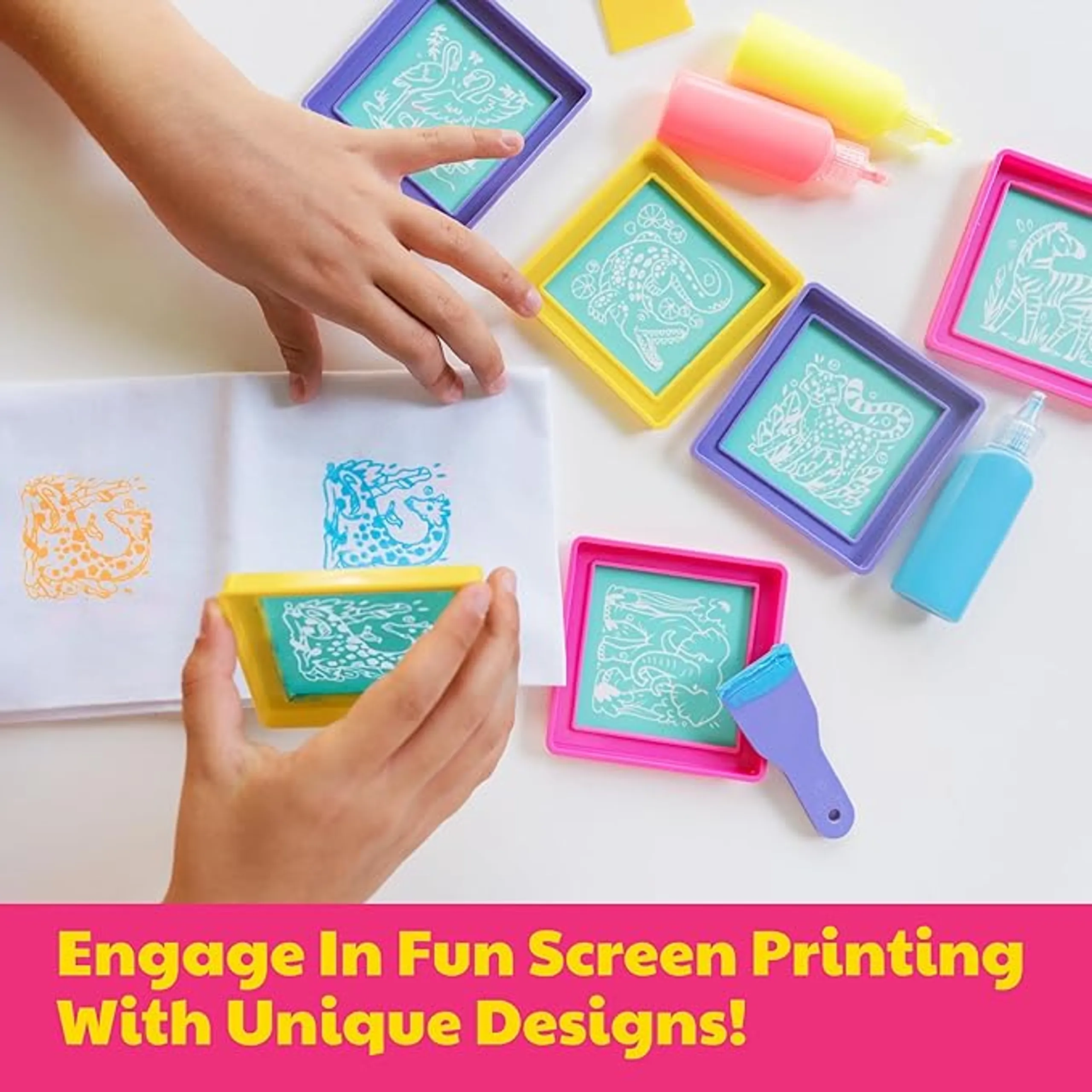 KidzMaker Easy-To-Do Screen Printing Craft Kit - Safari Animals 50x50 cm
