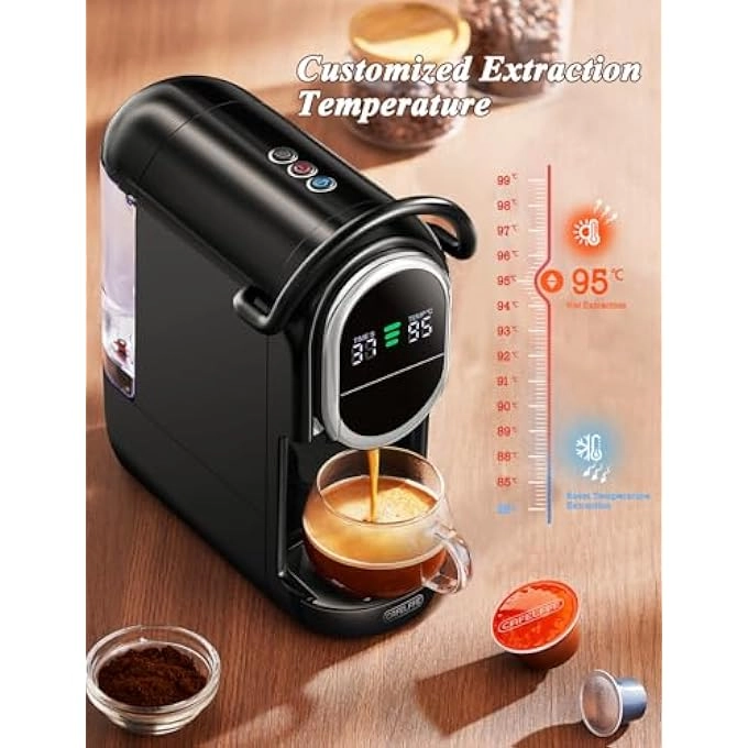 4-in-1 Automatic Capsule Coffee Machine - Adjustable Temperature 19 Bar