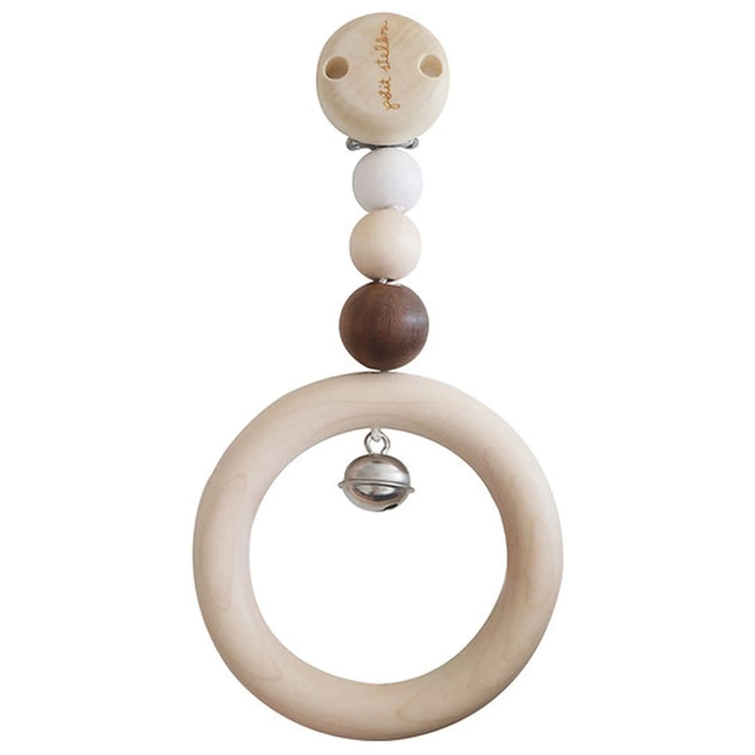 Petit Stellou Eco Wood Baby Rattle Clip - Suitable for 3 months & above Sustainable German Wood Elephant