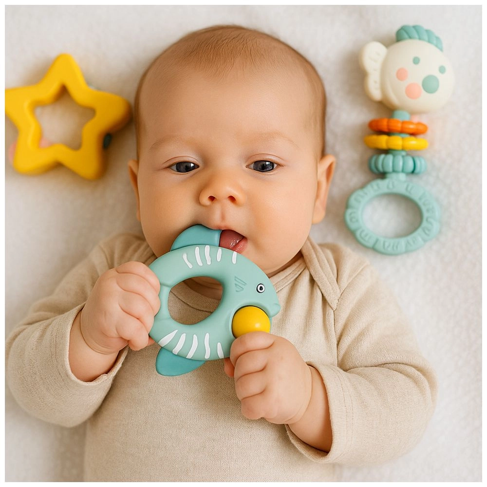Baby Rattles & Teether Toy Set - 0 month & above Non-Toxic, Bpa-Free Materials 4-Piece Set