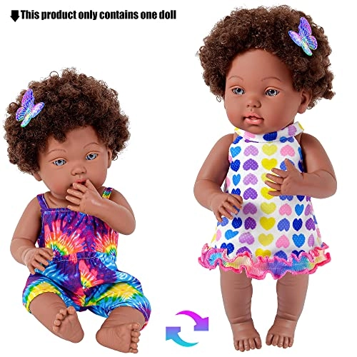 Reborn Baby Doll - 14 Inch African American Curly Brown Hair Ages 3+