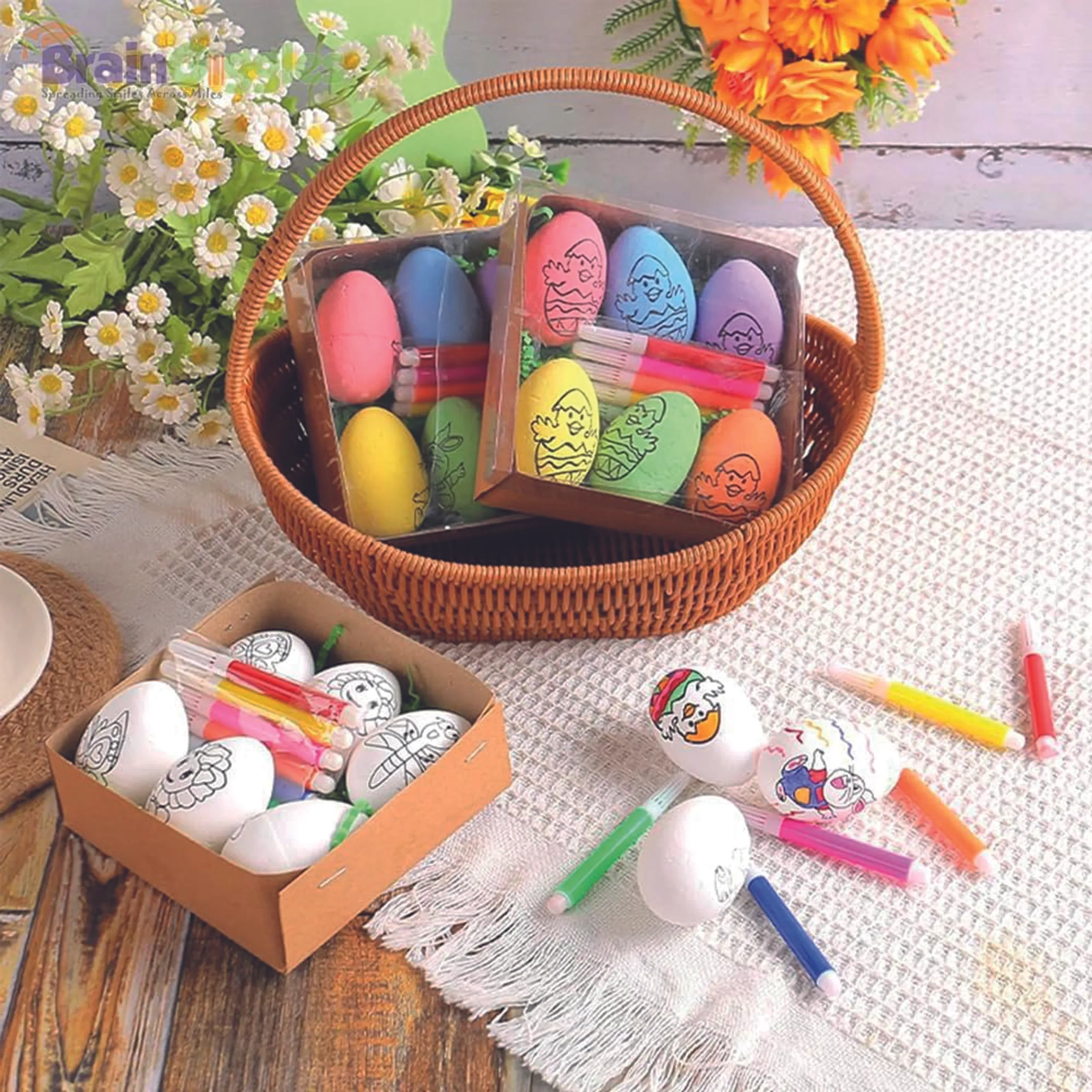 Hand-Painted Easter Eggs Drawing Set - 6 Pcs 6 x Markers
