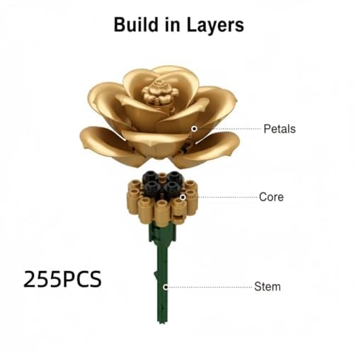 Rose Flower Building Blocks with Vase - Black Rose 255 pcs