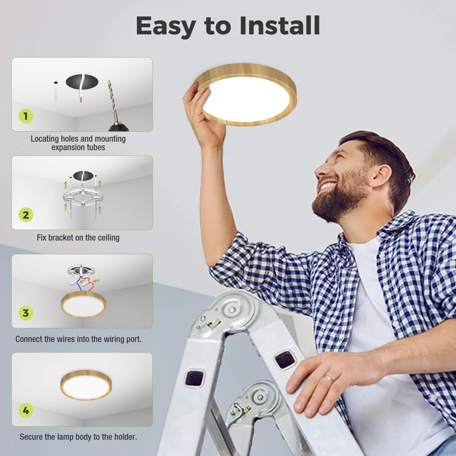 Flush Mount LED Ceiling Light - 3000K 4500K 6000K Dimmable
