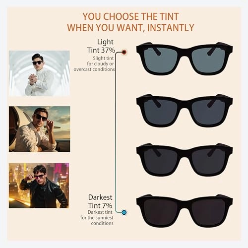 Adjustable Tint Smart Sunglasses - Bluetooth Built-In Speakers 110mAh battery