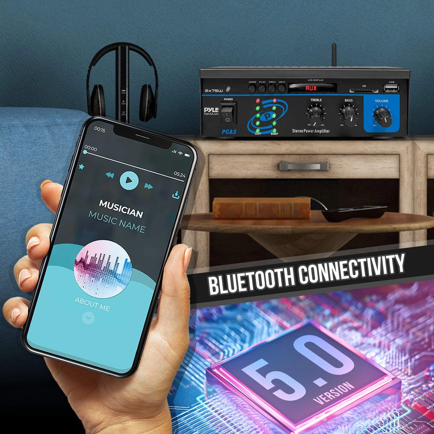 Home Audio Power Amplifier System - 2 channels 2x75 WATT