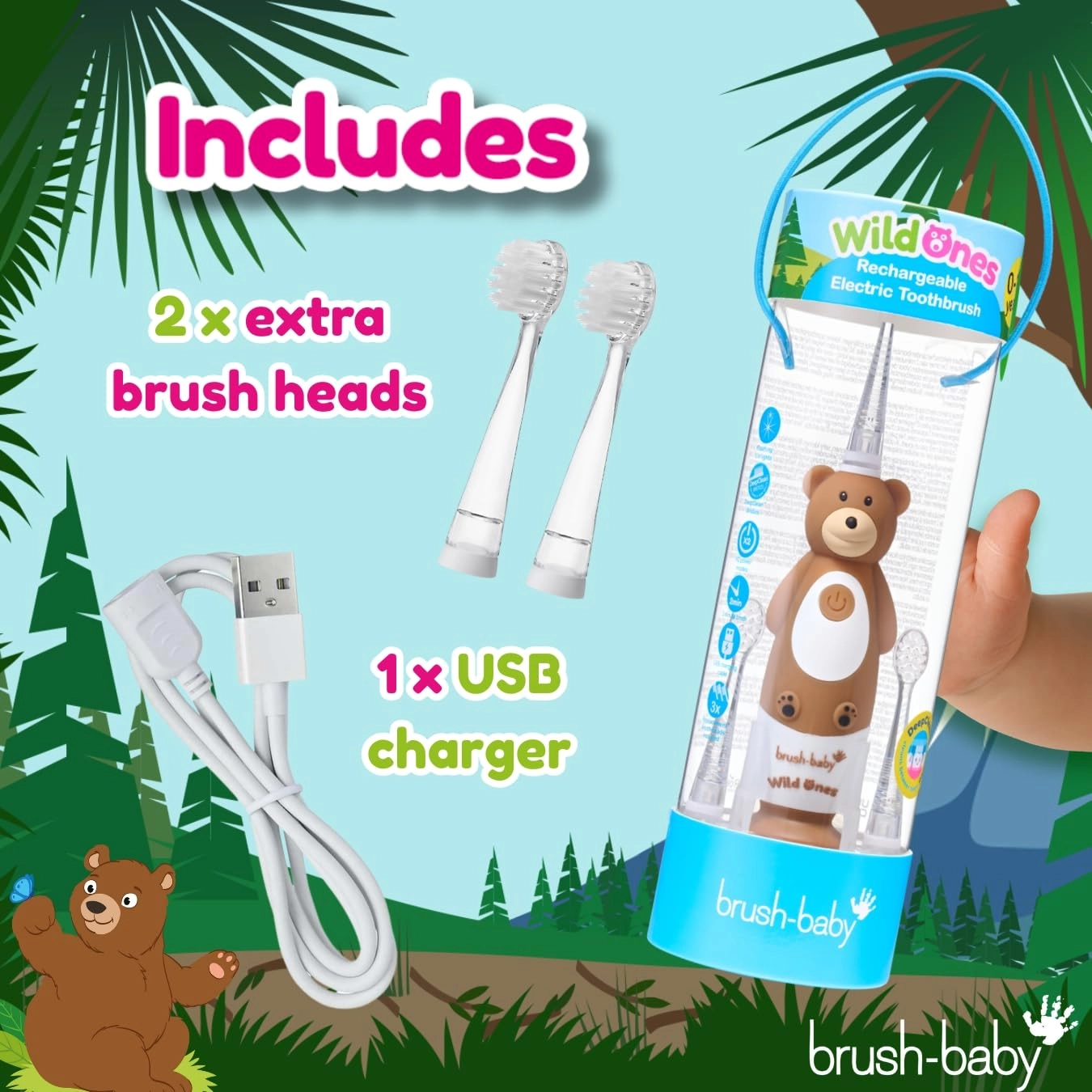 Kids Rechargeable Electric Toothbrush - 0-10 Years Bear Design
