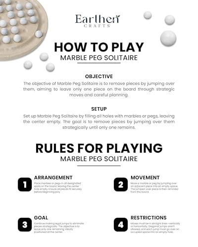 Marble Peg Solitaire Board Game - 10" 42 Balls Verona-white