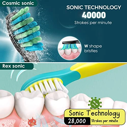 COSMIC Sonic - Pack of 2 6 Brush Heads + Rex Sonic - For Kids 2 Brush Heads