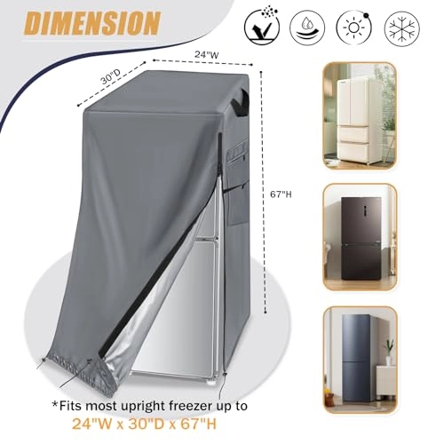 Refrigerator Cover - Waterproof Grey 24"W x 30"D x 67"H
