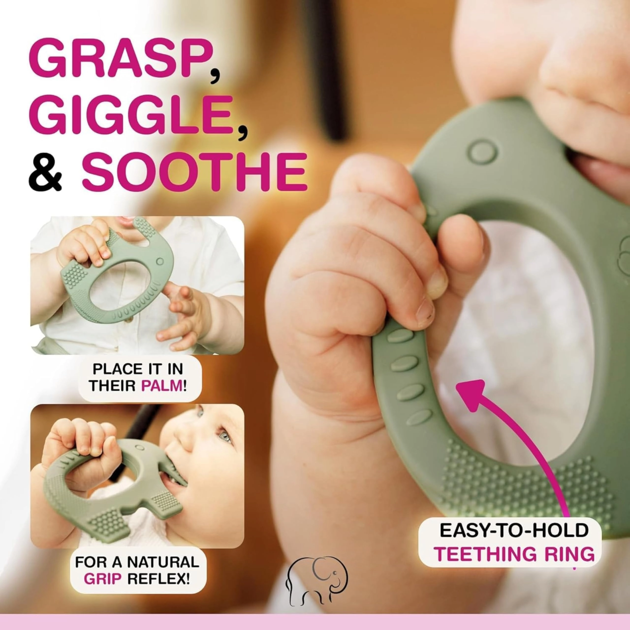 2 in 1 Teether - Beech Wood, Silicone