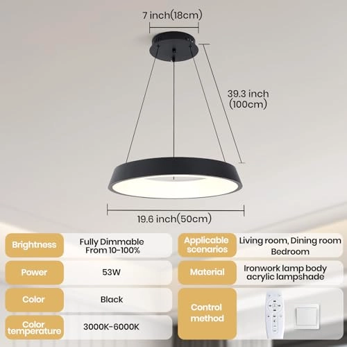 Round LED Chandelier - 3000K–6000K Dimmable
