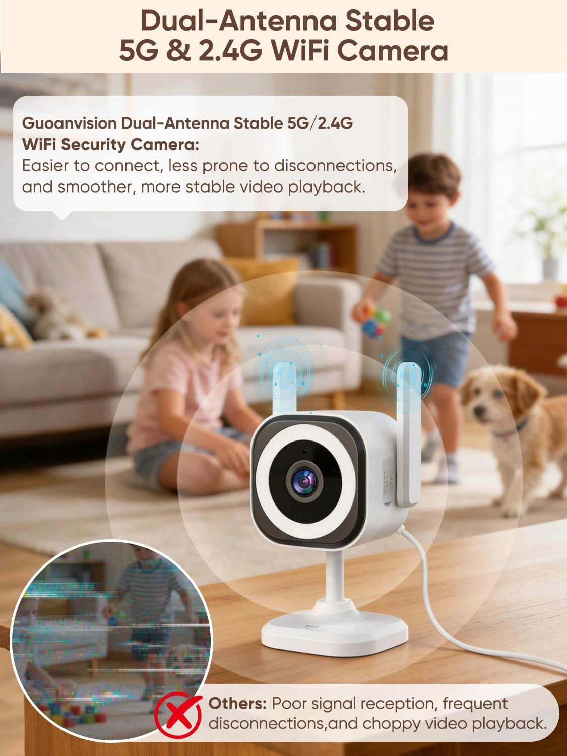 Dual-Antenna Stable 5G WiFi Security Camera 2K