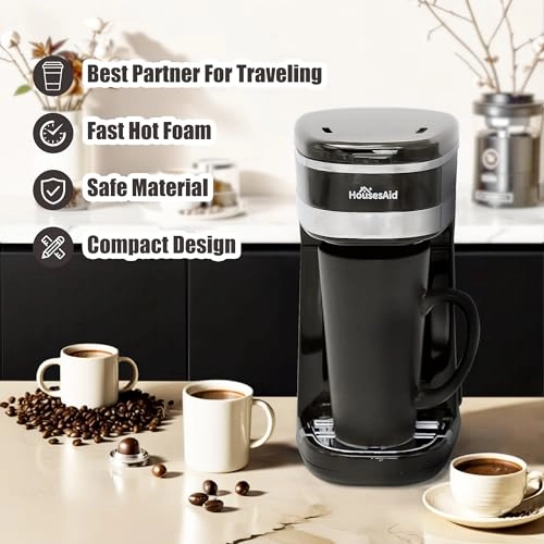 Single Serve Coffee Maker - Reusable Filter One-touch Control Portable