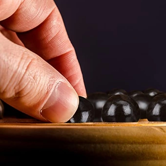 Solitaire Round Board - 33 Marbles Wooden Black