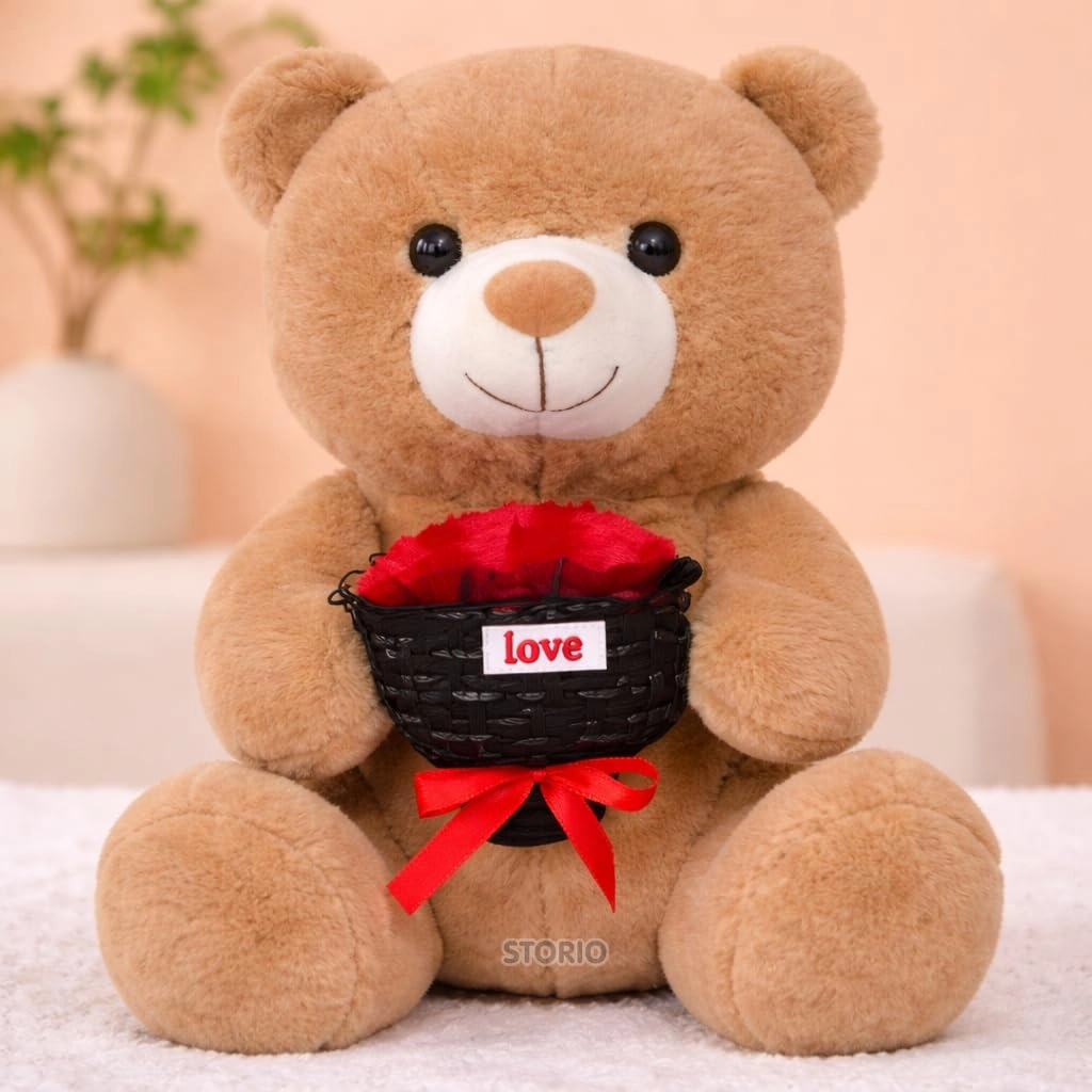 Storio, Storio Teddy Bear With Rose Bouquet - 40 cm Plush