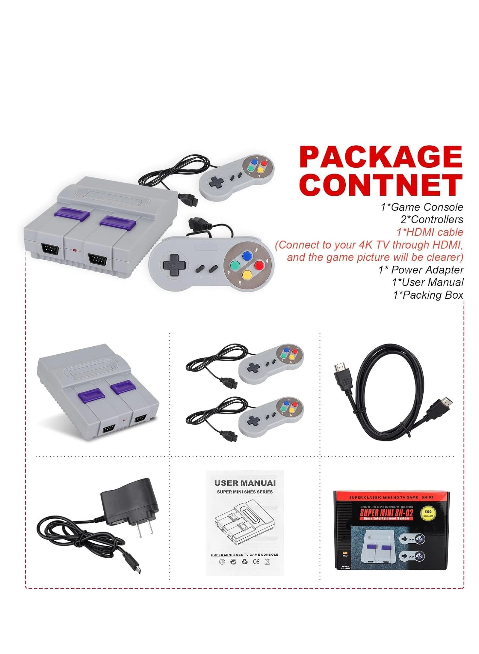 Classic Retro Mini Game Console - 500 Built-in Games 2 Controllers HDMI Port