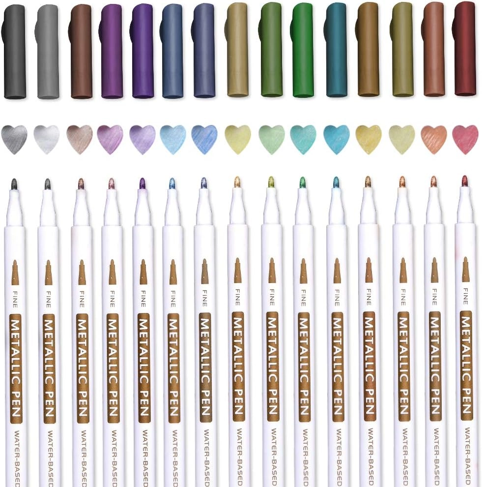 Lelix Metallic Brush Markers - 15 colours Brush Tip